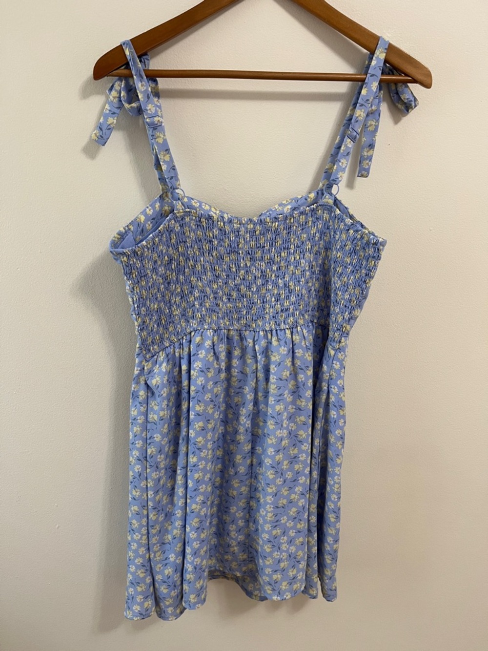 Lily Rose Blue Mini Dress with White Floral Print Babydoll Milkmaid Lined Large - Picture 8 of 13